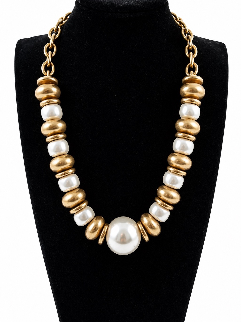 Gold and White Pearl accent Bead Necklace with Matching Bracelet - Picture 2 of 7